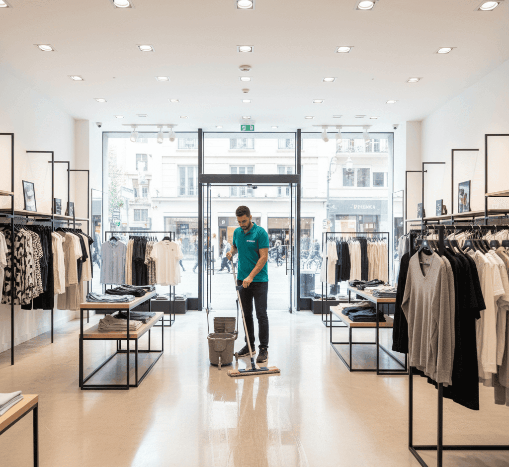 Nettoyage d'une boutique et de sa vitrine
