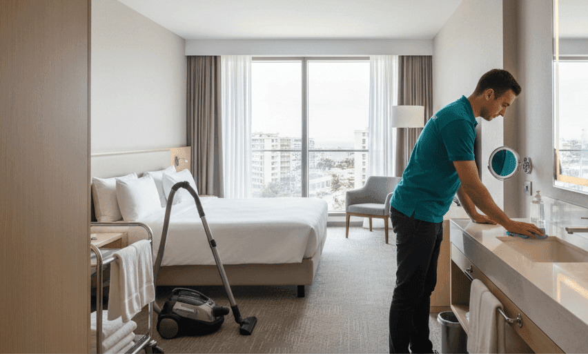 Préparation d'une chambre d'hôtel